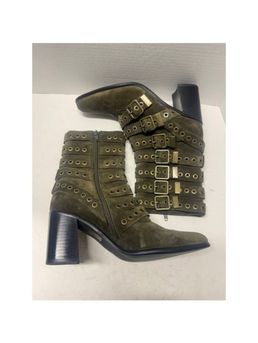 Jeffrey Campbell for Anthropologie Olive Suede Multi Buckle Strap Boots 6.5 - Picture 7 of 11